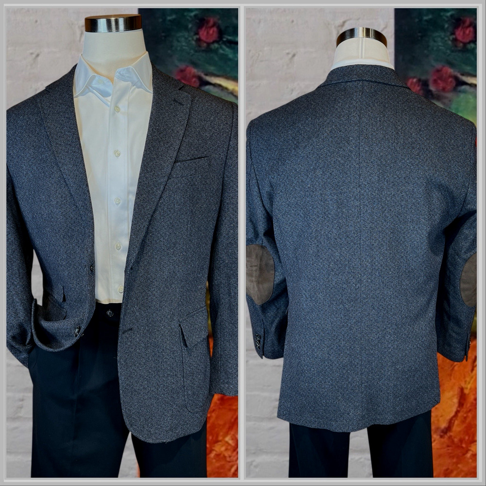 Joseph Abboud XL 44R Blue Gray Herringbone Tweed Texture Blazer Sport Jacket - Picture 2 of 15